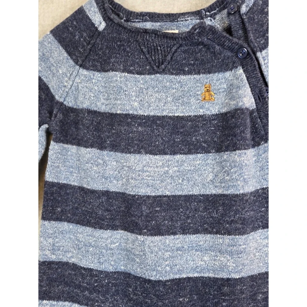 GAP Baby Footless One Piece‎ 6-12 Mos Stretch Navy Heather Teddy Bear Logo Cozy